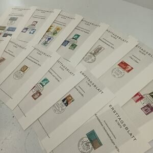 Lot of 14 Vintage 1975 German Ersttagsblatt First Day Covers Bonn Stamp Sheets